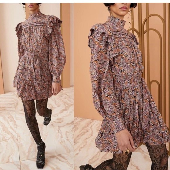 Ulla Johnson Luna Paisley Print 100% Silk Mini Dress  6 Bubble Hem - Picture 1 of 4
